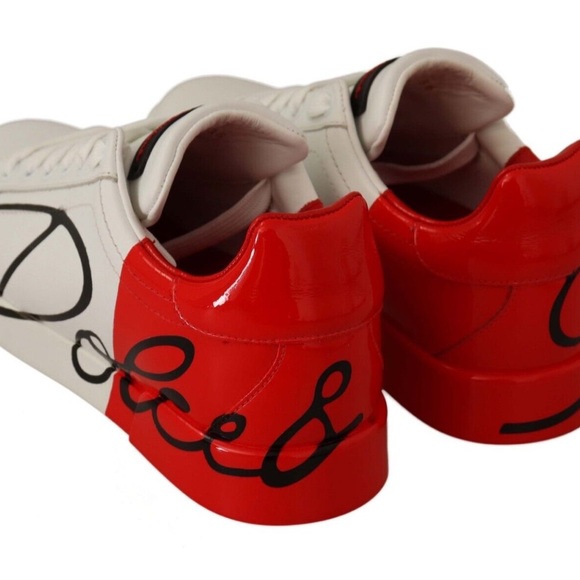 White Red Lace Up Sneakers Womens Portofino Shoes - Picture 4 of 7